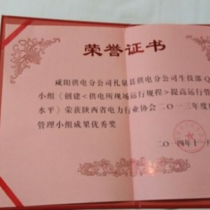 礼泉供电分公司获得省行协QC活动优秀奖